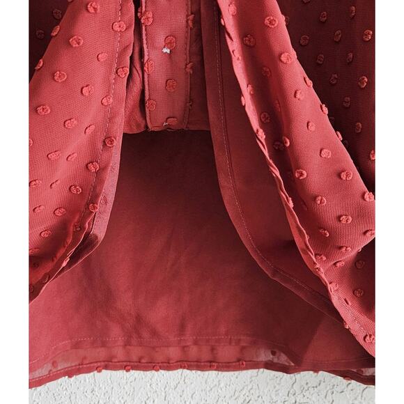 J. CREW Women M Blouse Ruffle Swiss Dot Rust Button Up Long Sleeve Lined 40" - Picture 6 of 9